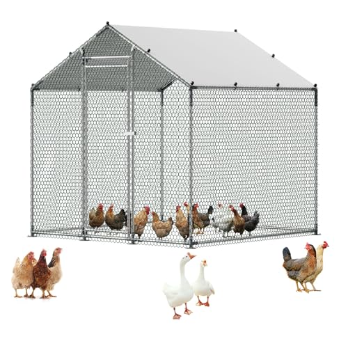VEVOR Metal Chicken Coop, 6.56x6.56x6.56ft Walk in Chicken Runs for Yards with Cover, Spire Roof Hen House Enclosure with Security Lock, Outdoor Duck Rabbit Poultry Cage Pen for Backyard, Farm, Yard