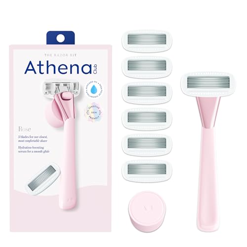 Athena Club Women's Razor Shave Kit, 1 Rose Razor Handle + 6 Blade Refills
