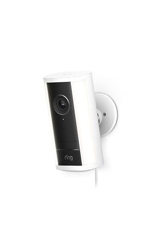 Ring Spotlight Cam Pro, Plug-in (Newest Model) — Retinal 4K with wide-angle video, 10x Enhanced Zoom, and 600 Lumen Spotlights, White