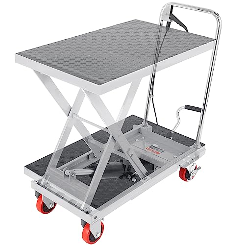VEVOR Hydraulic Lift Table Cart, 500lbs Load Capacity 28.5 Inch Lifting Height, Manual Single Scissor Lift Table with 4 Wheels and Non-Slip Pad, Hydraulic Scissor Cart for Material Handling, Gray