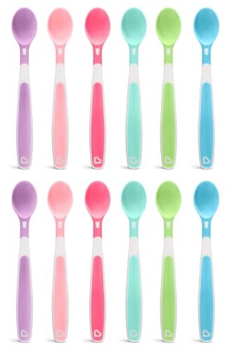 Munchkin Soft Tip Toddler & Baby Spoons| Baby Weaning Spoons Set with Ergonomic Handles| Dishwasher Safe Plastic Cutlery| BPA Free Baby Feeding Spoons & Dessert Spoons for Babies| 12 Pack