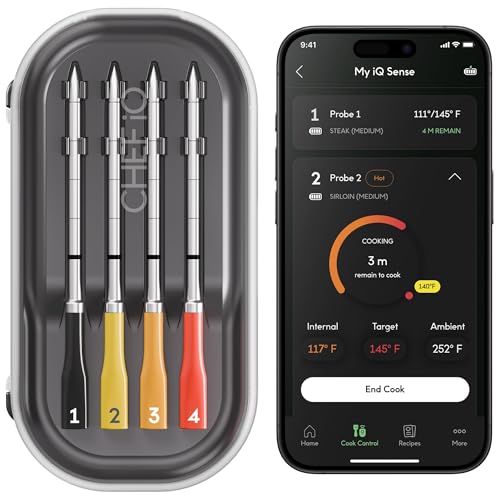 CHEF iQ Sense | Smart Wireless Meat Thermometer | 4 Ultra-Thin Probes | WiFi Unlimited Range | 1000°F Heat Safe | 5 Sen