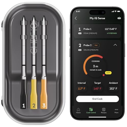 CHEF iQ Sense | Smart Wireless Meat Thermometer | 3 Ultra-Thin Probes | WiFi Unlimited Range | 1000°F Heat Safe | 5 Sen
