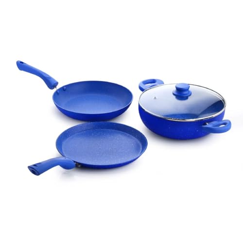 Crystal Marbo Plus Induction Bottom 4 Pc Nonstick cookware Set | Tawa 250 mm + Fry Pan 225 mm + Kadai 225 with Glass Lid | Thickness: 3mm | 5 Layer Co