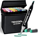 TEKCOOL Dual Tip Colorful Art Markers Sketch Pens 24 Colors With Carrying Case For Painting Sketching Calligraphy Drawing Twin Head Permanent Colouring Marker Pens For Kids Adult Multicolor 24