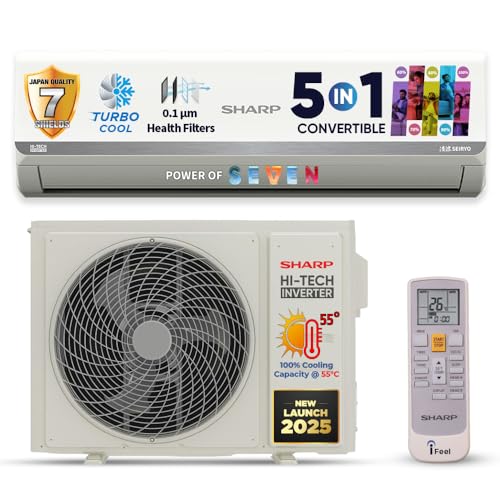 SHARP 1.5 Ton 3 Star 5-in-1 Convertible, Turbo Cool Technology, Anti-Corrosive Gold Fin Coating, Inverter Split AC, AH-SI18V3B-GC