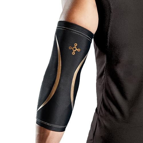 Tommie Copper Elbow Compression Sleeve (S/M, Black), 15-20 mmHg, 4D Stretch &amp; Non-Slip Fit for Targeted Support, Pat