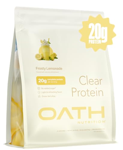 Oath Nutrition Clear Whey Isolate Protein Powder, Frosty Lemonade, 20g Complete Protein per Serving, No Added Sugar, Grass-Fed, 21 Servings