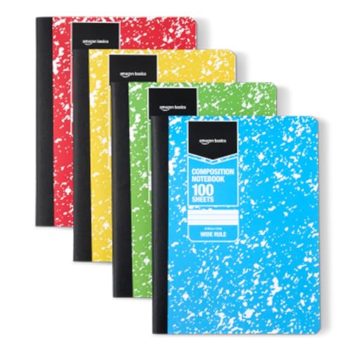 Amazon Basics Wide Ruled Composition Notebook 100 Sheets 4-Pack