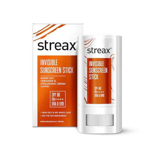 Streax Sunscreen Stick SPF 60 PA++++,20 g|Broad-Spectrum UV Care|Hyaluronic Acid & Ceramides Serum complex |Non-Greasy & No White Cast|Travel-Friendly
