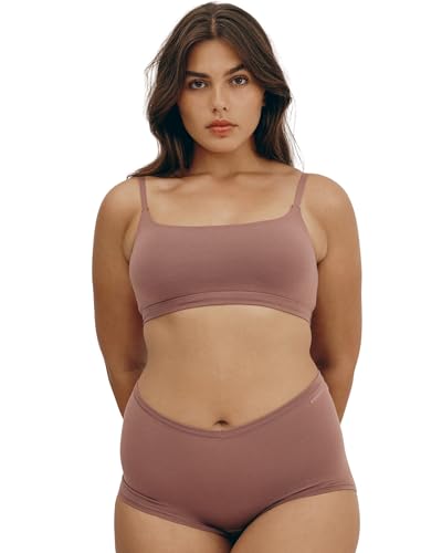 Organic Basics Women's Flex Scoop-Neck Cotton Bralette, Rose Wood, Medium