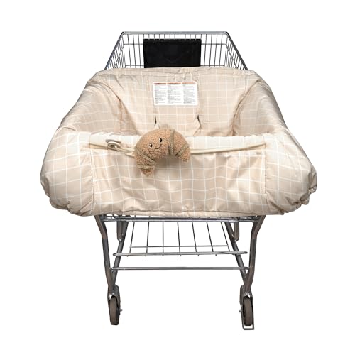 Boppy Shopping Cart Cover for Baby - 360° Coverage Cart Cover for Babies with Safety Harness, Toy Tether, One-Hand Placement, Machine-Washable, 6 Month & Up - Croissant