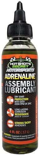 Hot Shot's Secret Adrenaline Assembly Lubricant for Engines 4oz. Dry Start Protection, Long Lasting Corrosion Resistance Gasoline & Diesel Engine Assembly Lube with Strong Tacky Adherence