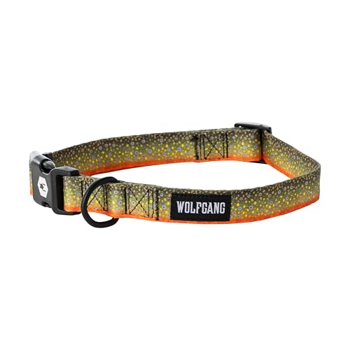 Wolfgang Heavy Duty, Adjustable Dog Collar with Quick Release Nylon Buckle for Walking & Training, BrookTrout Print, Small