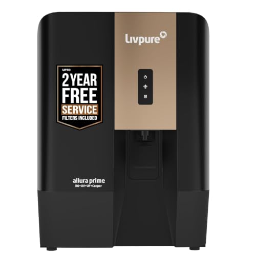 Livpure Allura Prime Water Purifier RO+UV+UF+Copper+Alkaline | Zero Cost for 2 Yrs - Filters Included | 10 Stage Advanced Purification | In Tank UV St