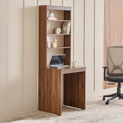 Home Centre | Addison Compact Study Desk with Hutch | Engineered Wood | Brown | 1 Year Warranty Home Centre | Addison Compact Study Desk with Hutch | 