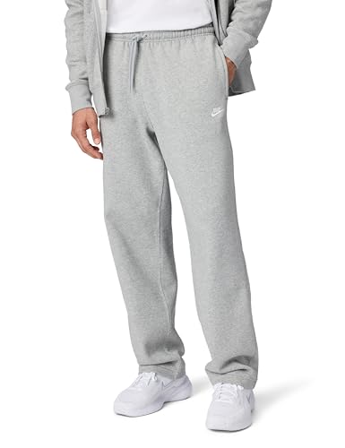 Nike Men's Club Open Hem Brushed Fleece Pants, Dark Grey Heather/Light Smoke Grey/White, X-Large