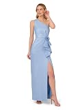 Adrianna Papell Women's One Shoulder Gown, Bluebell/Silver, 8