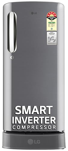 LG 185 L, 5 Star, Smart Inverter Compressor, Direct-Cool Single Door Refrigerator (GL-D201APZU.BPZZEBN, Shiny Steel, Base stand with drawer & Fast Ice
