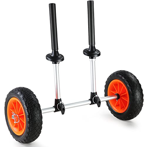 VEVOR Kayak Cart, 280lbs Load Capacity with 10 Inch Solid Tires, Heavy Duty Detachable Canoe Trolley Cart with Adjustable Width & Top Foam Protection, for Kayaks with Drain Holes of 2.54cm and Above
