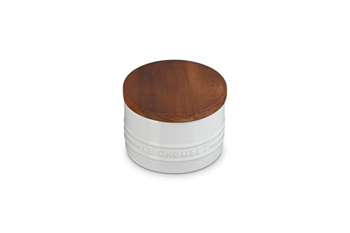 Le Creuset Signature Salt Cellar and Storage Canister with Wood Lid, 7 oz., White