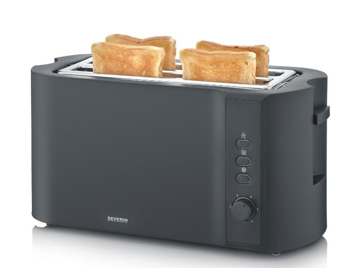 (-36%) Severin Toaster Langschlitz, 4 Scheiben mit integrierten Brötchenaufsatz, 2 Langschlitz-Röstschachte, verschiedene Aufwärmstufen, 1.400 W, Schwarz Matt, AT 2591, Mattschwarz