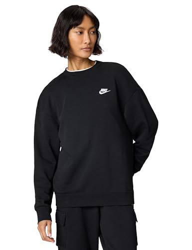 Nike Women's Sportswear Club Fleece Loose Crew-Neck Sweatshirt, Black/White, Medium
