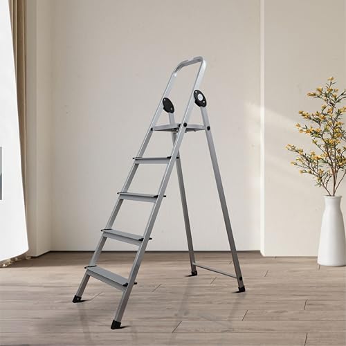 BonKaso Climb Lite 5‑Step Foldable Aluminium Ladder for Home – Anti‑Slip Steps & Edge Guards with Sure‑Hinge Technology, Lightweight & Durable Multi‑P