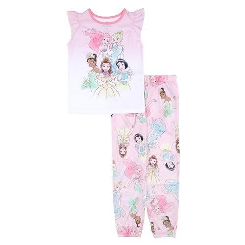 Disney Girls' 2-Piece Loose-fit Pajama Set, Princess Pajamas, Soft & Cute for Kids, PRINCESS GATHERING, 6