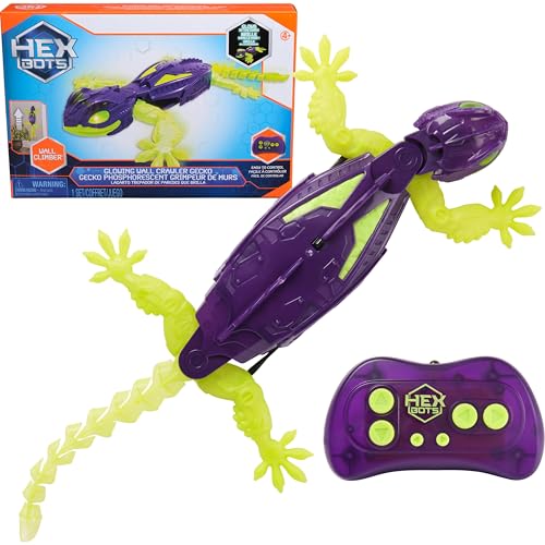 HEX BOTS Glow-in-The-Dark Gecko, Rechargeable Remote Control Robot Kids Toys, Climbs up Walls for Prank Toys & Games, RC Robot for Boys & Girls Ages 4 & Up