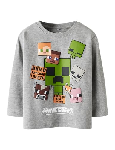 (-50%) NAME IT Jungen Nmmnyle Minecraft Ls Nreg Top Bfu, Grey Melange, 98 cm