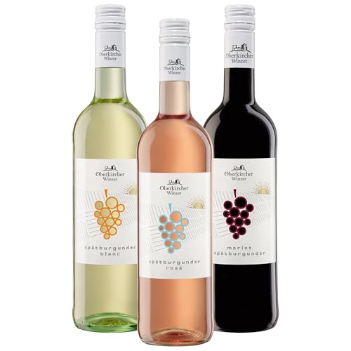 ⚡ BLITZDEAL (-59%) Oberkircher Winzer Wein-Probierpaket - GENUSSWEINE - Spätburgunder Blanc de Noir Weißwein trocken, Spätburgunder Rosé trocken & Merlot-Spätburgunder Rotwein halbtrocken (3 x 0,75l)