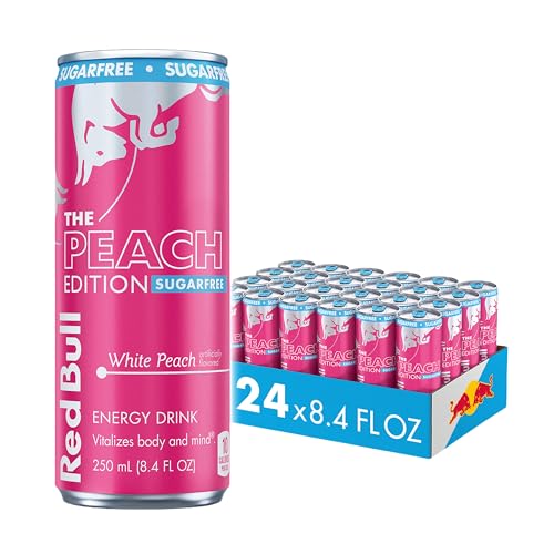 Red Bull Peach Edition Sugarfree Energy Drink, White Peach, 8.4 fl. oz., Case of 24 cans, with 80mg Caffeine, Taurine & 