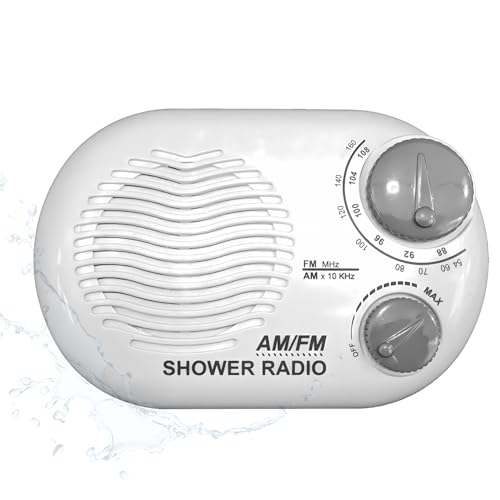 KEN-TECH Shower Radio - Includes Carrying or Hanging Strap. Portable Design Perfect for Bathroom, Kitchen, and Outdoor. Built in Speaker, Battery Operated Radio