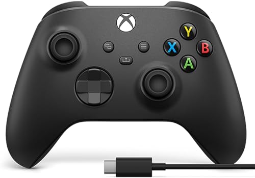 Xbox Wireless Gaming Controller + USB-C® Cable (2025) – Carbon Black – Play on Xbox, Windows, Android, iOS, FireTV Sticks, Smart TVs, VR Headsets