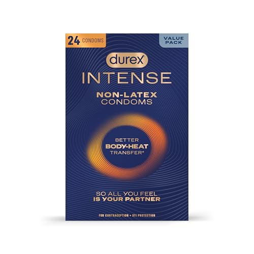 Durex Intense Nitrile Condoms, Ultra Thin Premium Non Latex Condoms Lubricated with Silicone Lube, 24 ct
