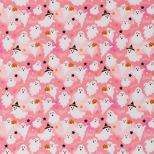 Singer, 100% Cotton, Ghosts with Stars On Pink, Cut by Yard