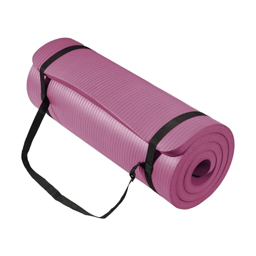 Yoga Mat 1-Inch Extra Thick High-Density Exercise Mat with Non-Slip Surface & Carry Strap for Men & Women Tear-Resistant Pilates Workout Mat for Home Gym, Floor Fitness, Deep Wine