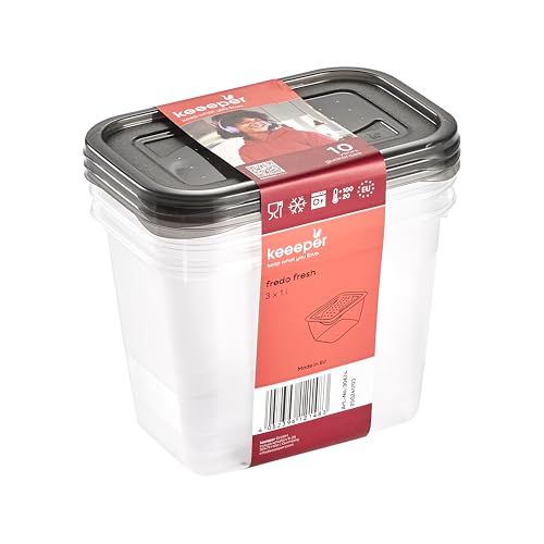 (-23%) keeeper fredo fresh Frischhaltedosenset 3-teilig, 3 x 1 l, Crystal Grey (Transparent)
