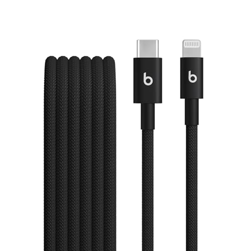 Beats USB-C to Lightning Woven Cable Fast Charging Durable/Tangle-Free Compatible Charger for Apple Devices w Lightning Ports (1.5 m, 5 ft) - Bolt Black