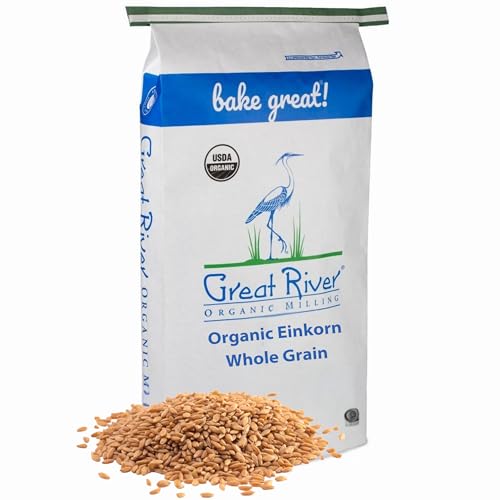 Great River Organic Milling Einkorn Wheat Berries | Whole Grain Ancient Wheat | Non-GMO, High-Protein, Kosher | Mill at Home as All-Purpose Flour Alternative for Baking & Cooking | 25 Lb (Pack of 1)