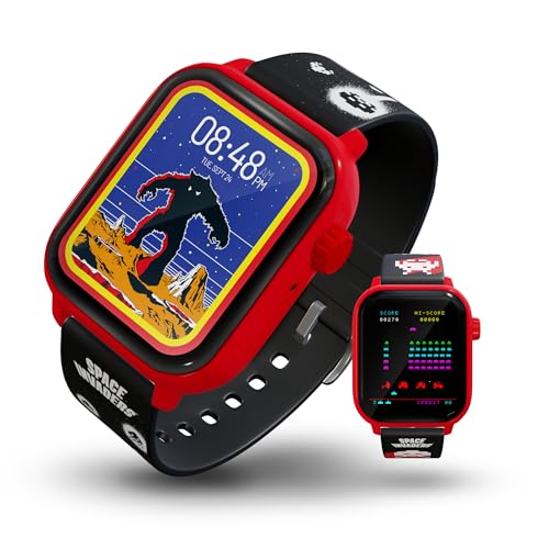 My Play Watch Space Invaders Retro Gaming Smart Watch, Selective Tech, Red Bezel, Non-Connected, Built-in Space Invaders™ Game, Custom Watch Faces, Classic Arcade Sound, IP67 Rating