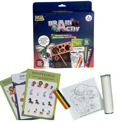 PlayMagic BrainActiv Kaleidoscope Making DIY Kit for Kids 3+|Magical Pattern Creation Kit|2 Kaleidoscopes, Scratch Sheets, 8 Activity Sheets|Education