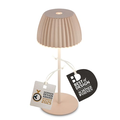 (-39%) BRILONER - Riffle Mini LED Tischlampe kabellos IP44 mit Lichtkante, Touchdimmer, Akku tauschbar, Nachttischlampe, LED Lampe, Akku Lampe, German Design Award Winner 2025, 8,5 x 20 cm, Beige