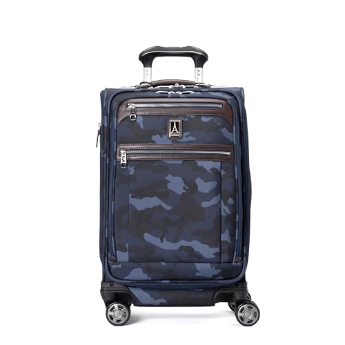 Travelpro Platinum Elite Softside Expandable Carry on Luggage, 8 Wheel Spinner Suitcase, USB Port, Suiter, Men and Women, Navy Camouflage, Carry On 21-Inch Carry-On 21-Inch Navy Camouflage