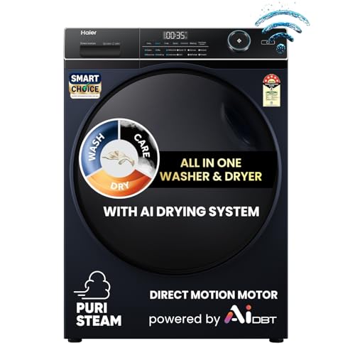 Haier 11Kg 5 Star, AI Smart Wash with PuriSteam & i-Refresh, Direct Motion Motor, WiFi, 525 mm Super Drum, Inbuilt Heater, Fully Automatic Front Load 