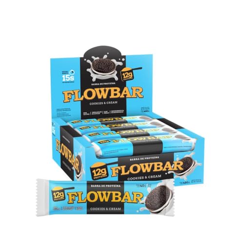 Barra de Proteína Flowbar Sabor cookies and cream Caixa com 12 Unidades 40g Cada Sem Glúten