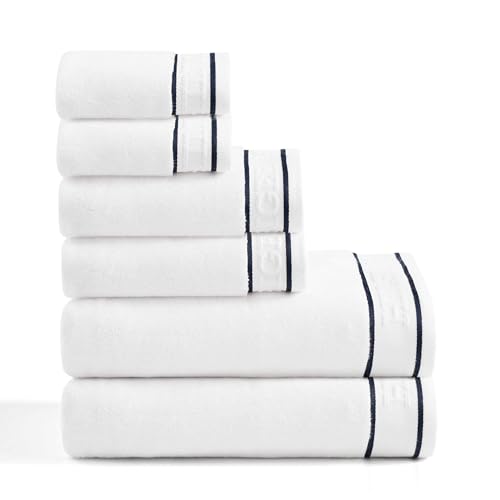 Tommy Hilfiger - Conjunto de toalhas de banho, algodão premium macio e absorvente, secagem rápida e construção sem torção, design moderno (branco legado, 6 peças)