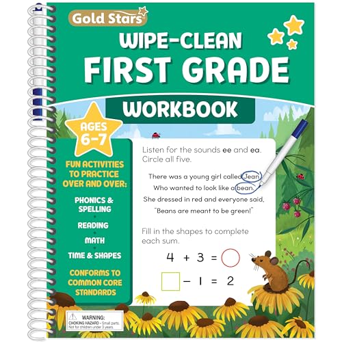 Wipe Clean First Grade Workbook for Kids Ages 6-7: All Subjects Including Writing, Phonics, Spelling, Reading, Addition, Subtraction, Multiplication, Division and More - Includes Dry Erase Marker