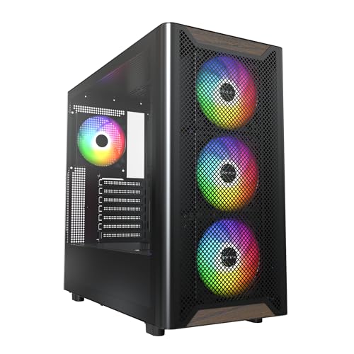 Montech XR Wood,Genuine Black Walnut Front, ATX Mid-Tower PC Gaming Case, Glass Side Panel, 4 x 120mm GF120 ARGB PWM Fans Pre-Installed, Black